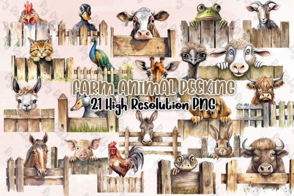 Charming Farm Animal Peeking Sublimation Clipart for Creative Projects