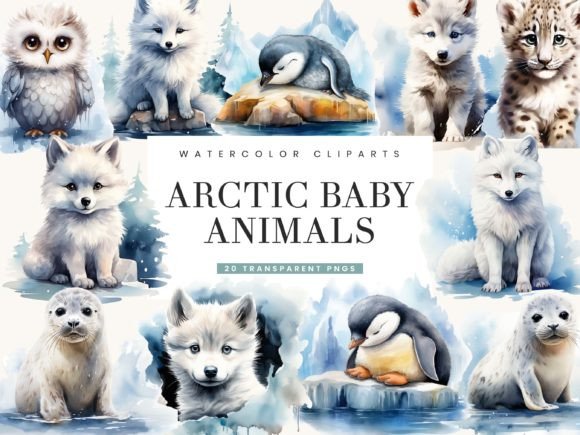 Charming Watercolor Arctic Baby Animal Clipart for Your Projects