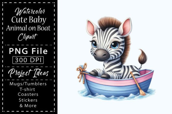 Charming Watercolor Cute Animal on Boat Clipart for Creative Projects