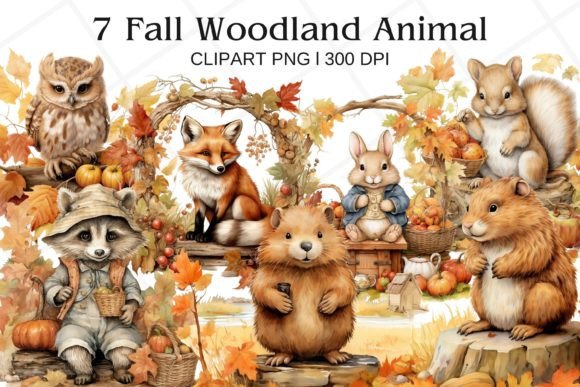 Embrace Autumn's Charm with Woodland Watercolor Clipart