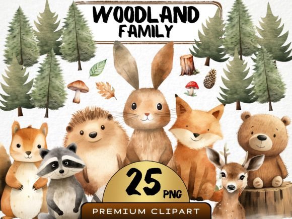 Enchanting Woodland Animal Clipart: 25 Watercolor PNGs for Creative Projects