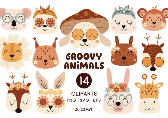 Retro Groovy Animal Clipart: A Design Asset for Whimsical Branding