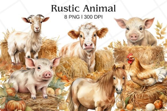 Rustic Farm Animal Watercolor Clipart for Authentic Design