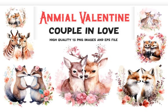 Valentine Animal Couple in Love Clipart: Endearing Vectors for Your Designs
