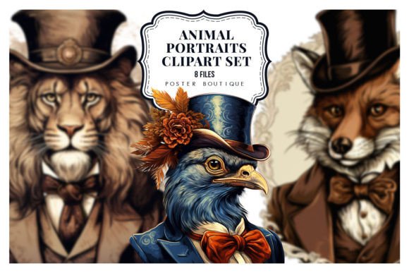 Victorian Animal Portraits Clipart Set for Timeless Design