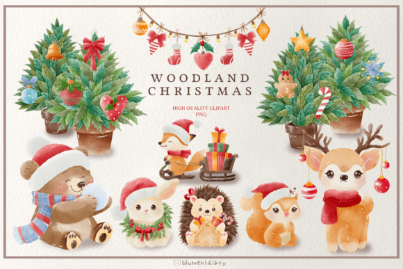 Woodland Christmas Animal Clipart for Festive Projects